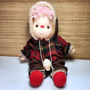 Ice Cream Doll with Cone Vintage 80s Plaid Jacket Matching Pants Pink Hair 14"